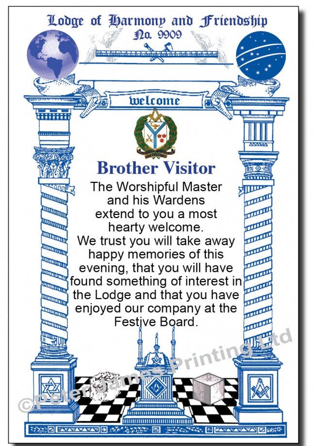 Lodge Visitors Welcome Cards - Peter James Printing Limited - Masonic ...